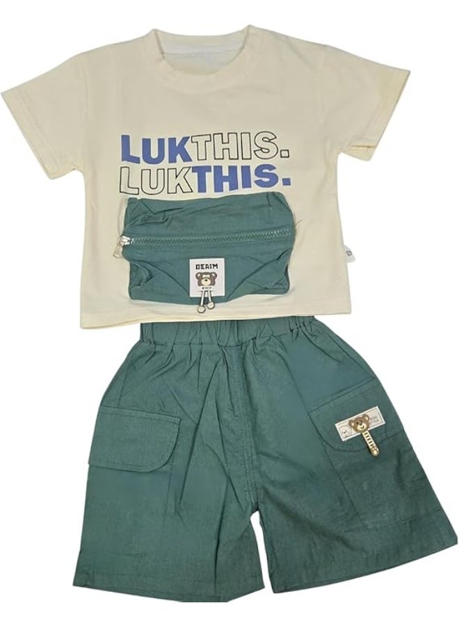 MINIIMODZ MINII MODZ Lukthis Green Set for Boys - Party Dress, Casual Dress, Kids Partywear, Boys Ethnic Sets, Diwali Dress, T-shirt and Pant Set, Picnic Wear - Image 1